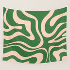 Retro Liquid Candy Swirl Abstract Pattern in Green and Blush Pink  Wall Tapestry Gallery Image 4