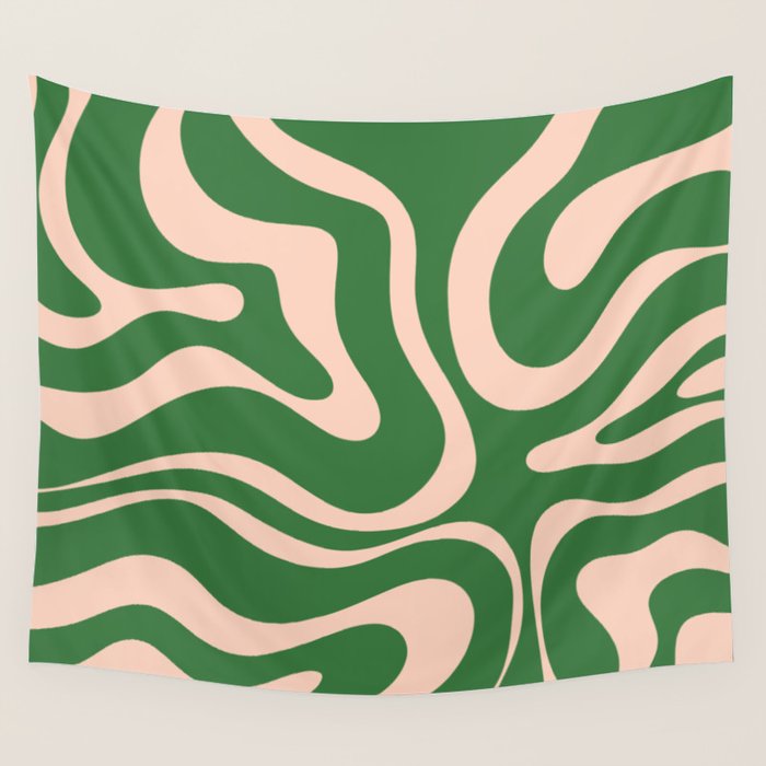 Retro Liquid Candy Swirl Abstract Pattern in Green and Blush Pink  Wall Tapestry Gallery Image 4