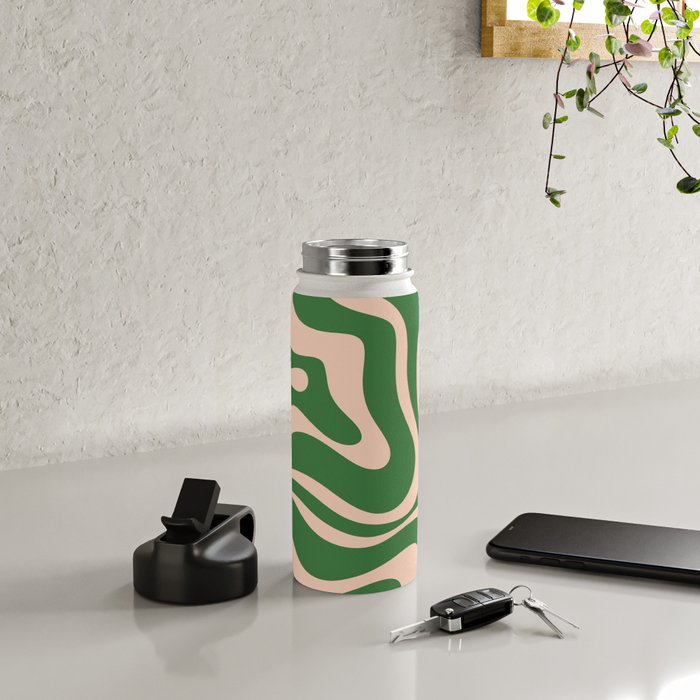 Retro Liquid Candy Swirl Abstract Pattern in Green and Blush Pink  Water Bottle Gallery Image 4
