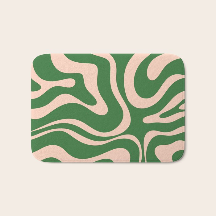Retro Liquid Candy Swirl Abstract Pattern in Green and Blush Pink  Bath Mat Gallery Image 1