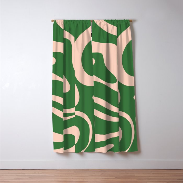Retro Liquid Candy Swirl Abstract Pattern in Green and Blush Pink  Window Curtain Gallery Image 3