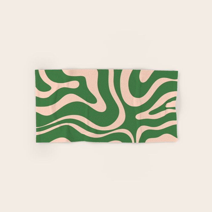 Retro Liquid Candy Swirl Abstract Pattern in Green and Blush Pink  Bath Towel Gallery Image 1
