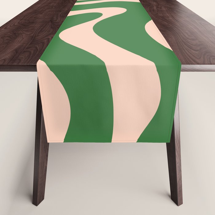Retro Liquid Candy Swirl Abstract Pattern in Green and Blush Pink  Table Runner Gallery Image 1