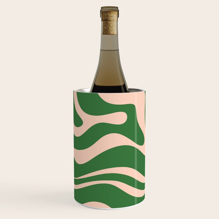 Retro Liquid Candy Swirl Abstract Pattern in Green and Blush Pink  Wine Chiller Gallery Image 2