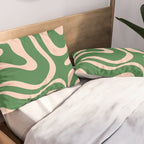 Retro Liquid Candy Swirl Abstract Pattern in Green and Blush Pink  Pillow Sham Gallery Image 2