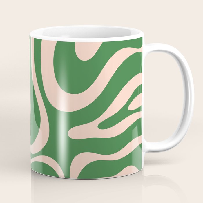 Retro Liquid Candy Swirl Abstract Pattern in Green and Blush Pink  Coffee Mug Gallery Image 1