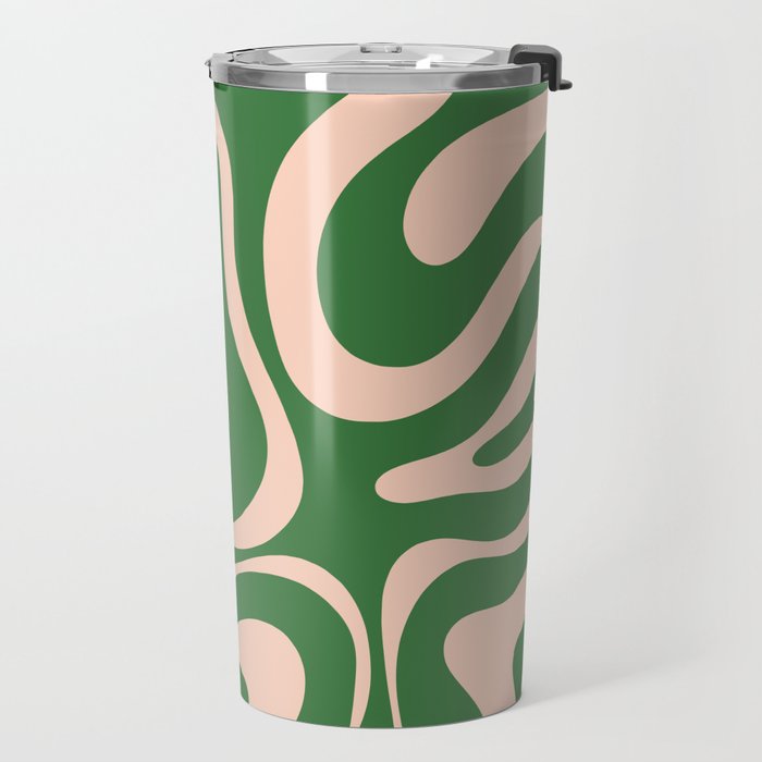 Retro Liquid Candy Swirl Abstract Pattern in Green and Blush Pink  Travel Mug Gallery Image 2