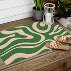 Retro Liquid Candy Swirl Abstract Pattern in Green and Blush Pink  Outdoor Rug Gallery Image 2