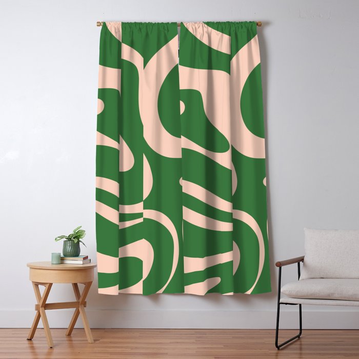 Retro Liquid Candy Swirl Abstract Pattern in Green and Blush Pink  Window Curtain Gallery Image 5