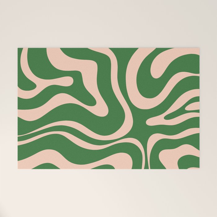 Retro Liquid Candy Swirl Abstract Pattern in Green and Blush Pink  Welcome Mat Gallery Image 1