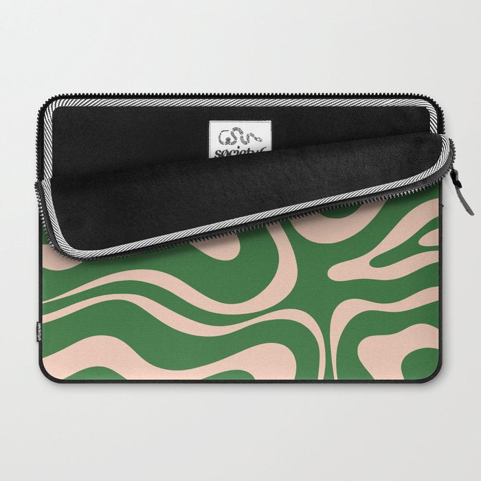 Retro Liquid Candy Swirl Abstract Pattern in Green and Blush Pink  Laptop Sleeve Gallery Image 2