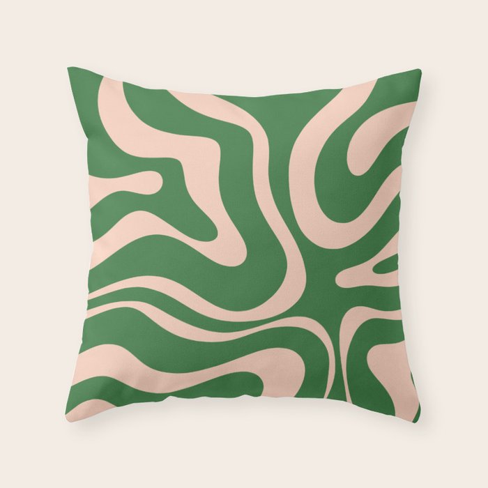 Retro Liquid Candy Swirl Abstract Pattern in Green and Blush Pink  Throw Pillow Gallery Image 6