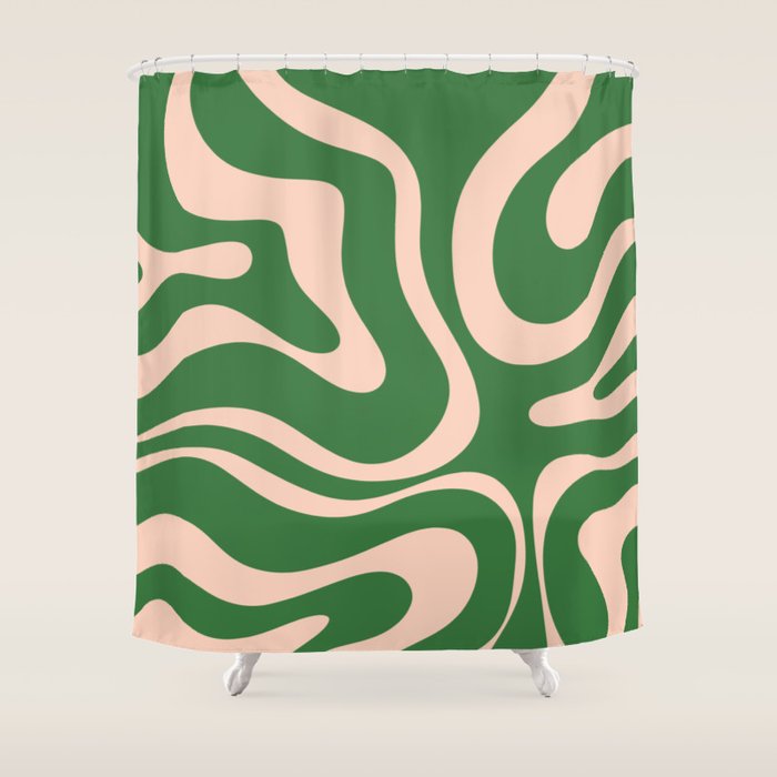 Retro Liquid Candy Swirl Abstract Pattern in Green and Blush Pink  Shower Curtain Gallery Image 1