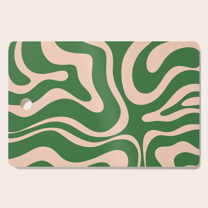 Retro Liquid Candy Swirl Abstract Pattern in Green and Blush Pink  Cutting Board Gallery Image 1