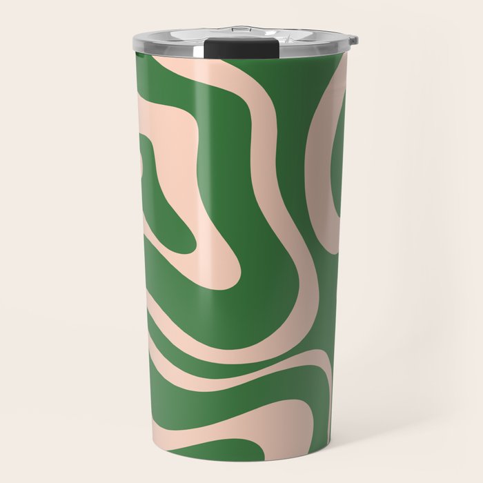 Retro Liquid Candy Swirl Abstract Pattern in Green and Blush Pink  Travel Mug Gallery Image 1