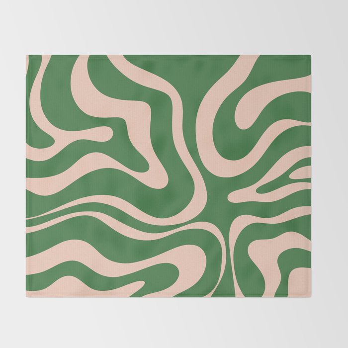 Retro Liquid Candy Swirl Abstract Pattern in Green and Blush Pink  Throw Blanket Gallery Image 2