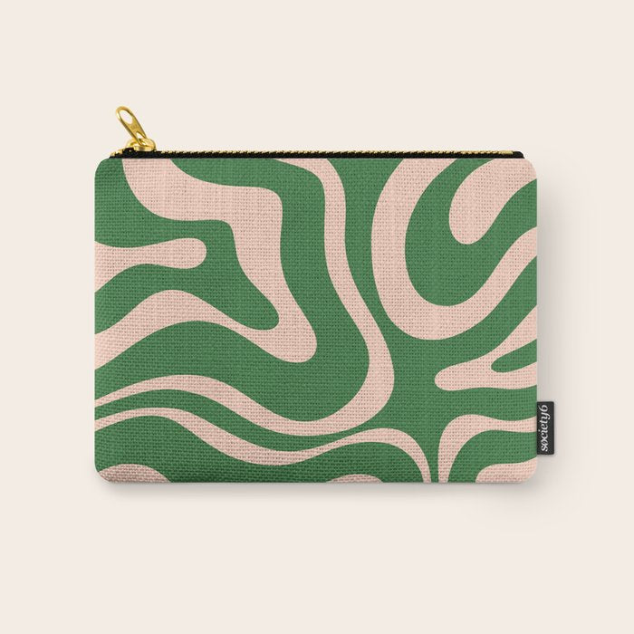 Retro Liquid Candy Swirl Abstract Pattern in Green and Blush Pink  Carry All Pouch Gallery Image 1