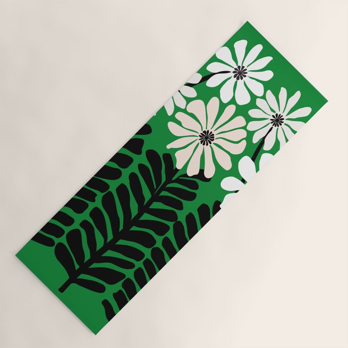 Mod Flower Garden - Black and White on Green Yoga Mat Gallery Image 1