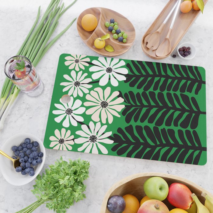 Mod Flower Garden - Black and White on Green Cutting Board Gallery Image 2