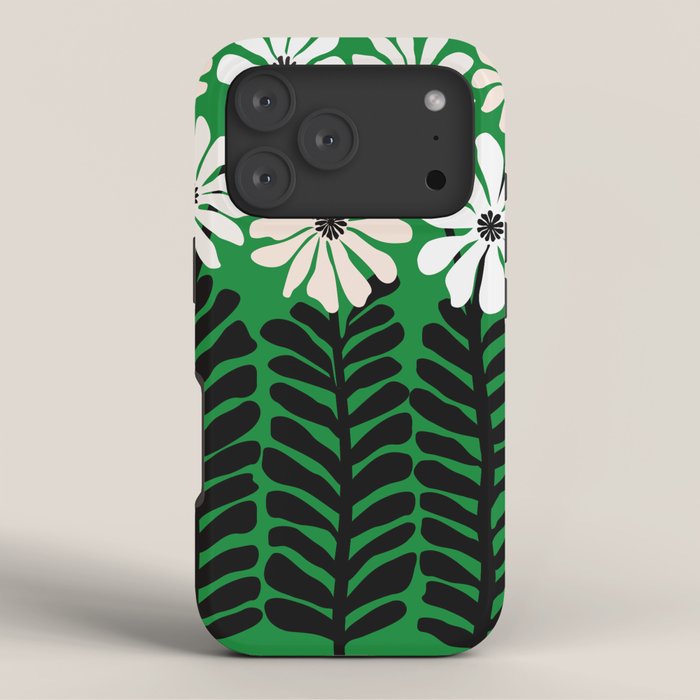 Mod Flower Garden - Black and White on Green iPhone Case Gallery Image 3