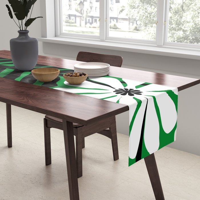Mod Flower Garden - Black and White on Green Table Runner Gallery Image 2