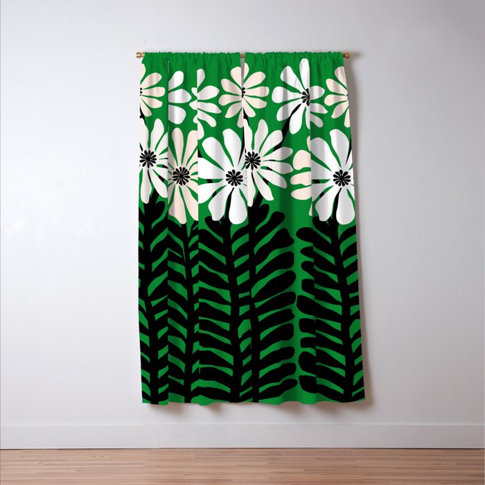 Mod Flower Garden - Black and White on Green Window Curtain Gallery Image 3