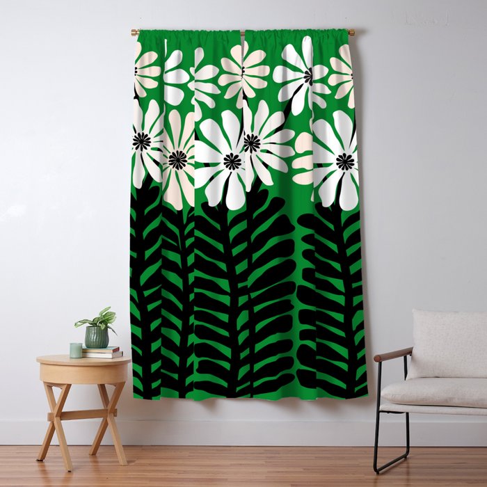 Mod Flower Garden - Black and White on Green Window Curtain Gallery Image 5