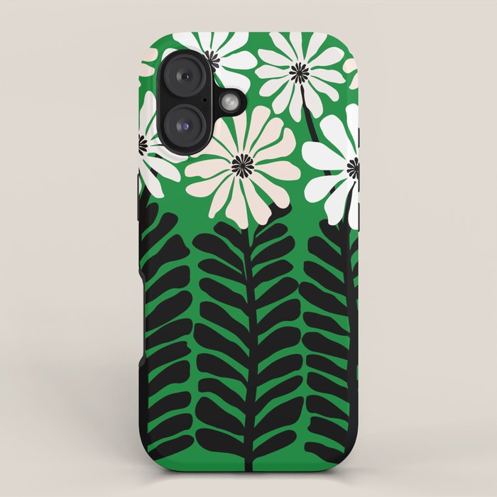 Mod Flower Garden - Black and White on Green iPhone Case Gallery Image 1