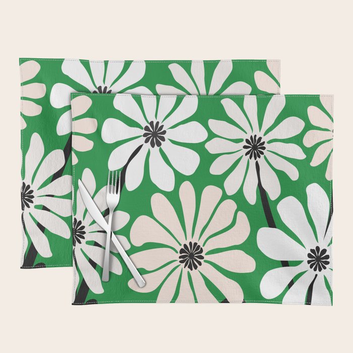 Mod Flower Garden - Black and White on Green Placemat Gallery Image 1