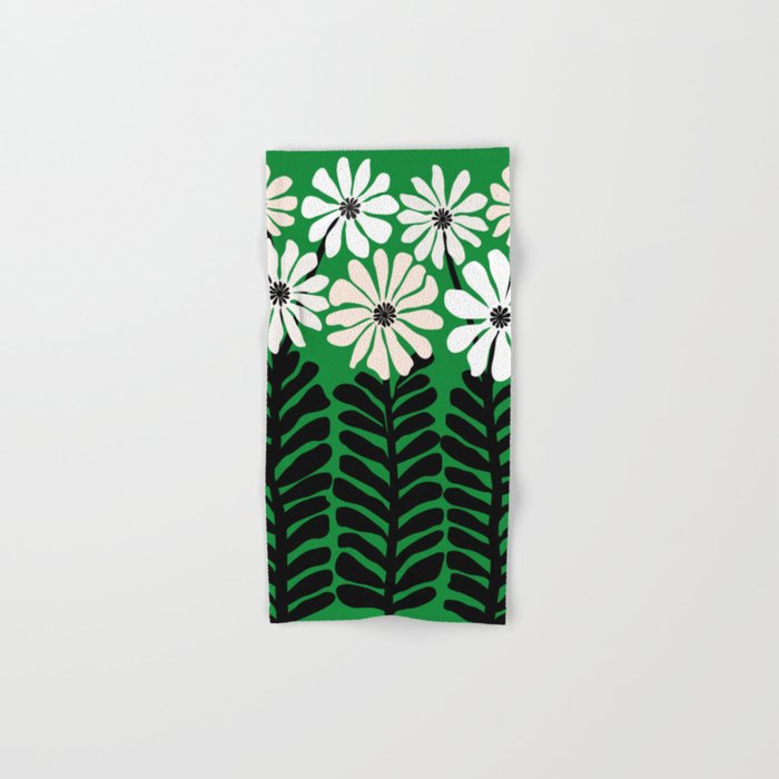 Mod Flower Garden - Black and White on Green Bath Towel Gallery Image 1