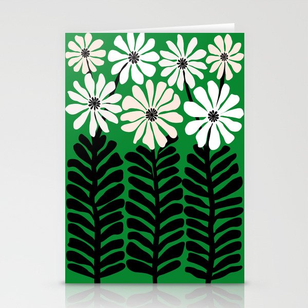 Mod Flower Garden - Black and White on Green Stationery Card Gallery Image 1