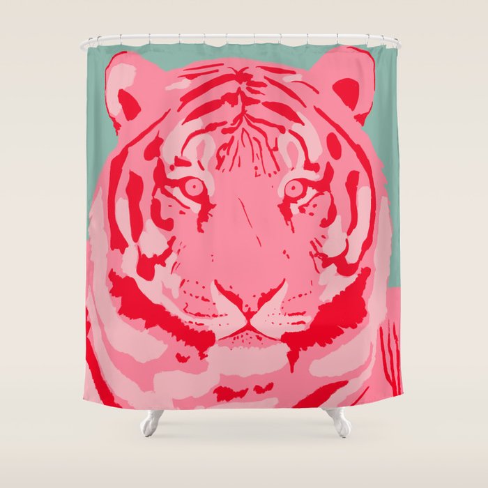 Tiger Pink & Teal Shower Curtain Gallery Image 1