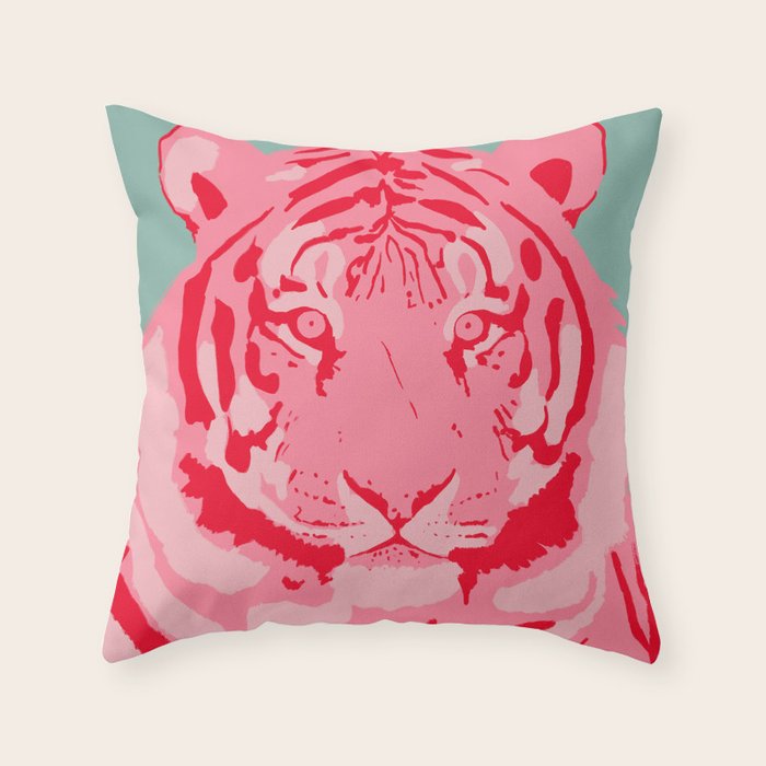 Tiger Pink & Teal Throw Pillow Gallery Image 6