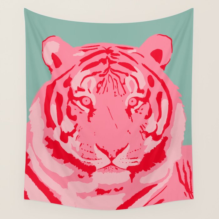 Tiger Pink & Teal Wall Tapestry Gallery Image 1
