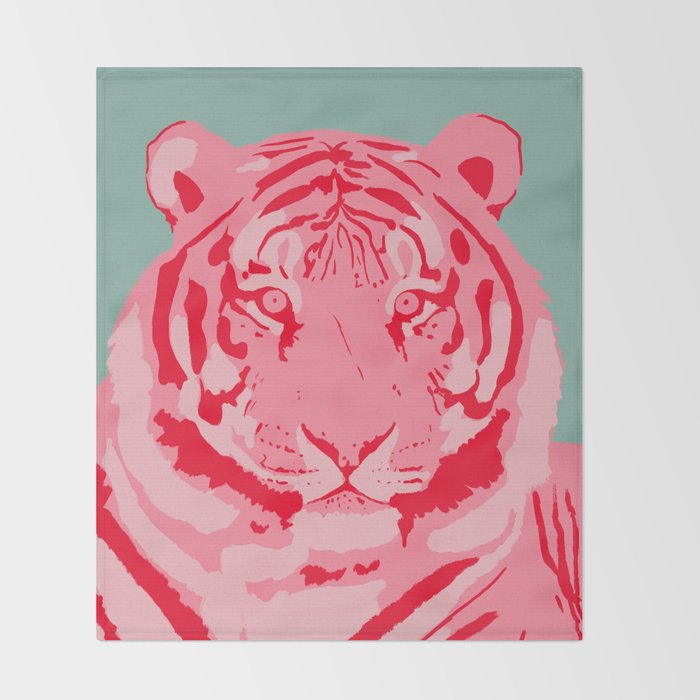 Tiger Pink & Teal Throw Blanket Gallery Image 2
