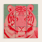Tiger Pink & Teal Wood Wall Art Gallery Image 1