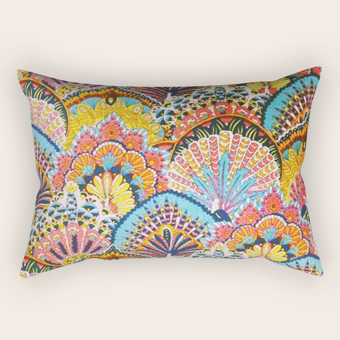Vintage Japanese Colorful Peacock Pattern Rectangular Pillow Gallery Image 2