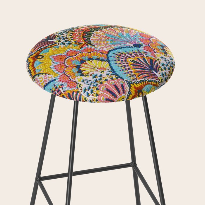 Vintage Japanese Colorful Peacock Pattern Stool Gallery Image 2