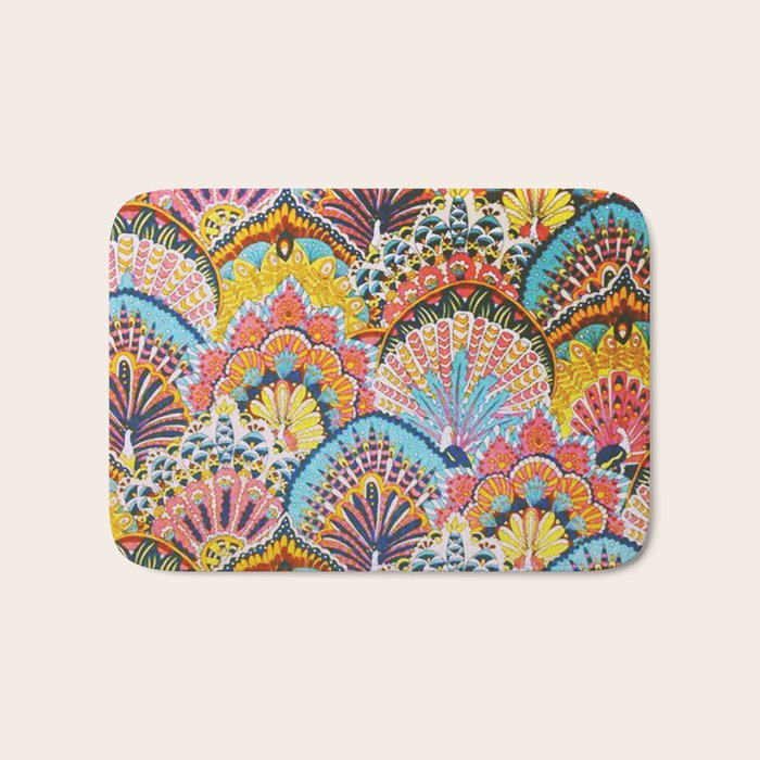 Vintage Japanese Colorful Peacock Pattern Bath Mat Gallery Image 1