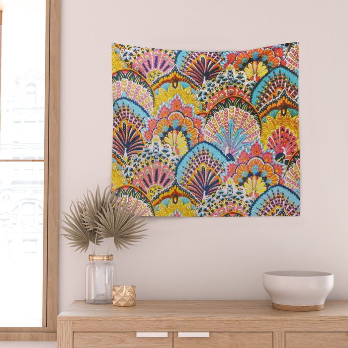 Vintage Japanese Colorful Peacock Pattern Wall Tapestry Gallery Image 2