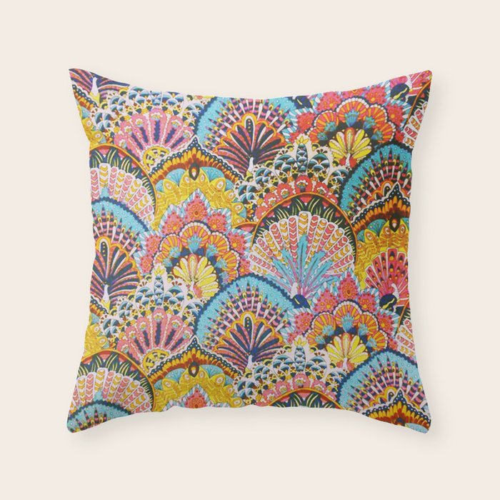Vintage Japanese Colorful Peacock Pattern Throw Pillow Gallery Image 6