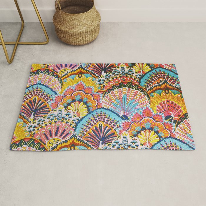 Vintage Japanese Colorful Peacock Pattern Rug Gallery Image 1