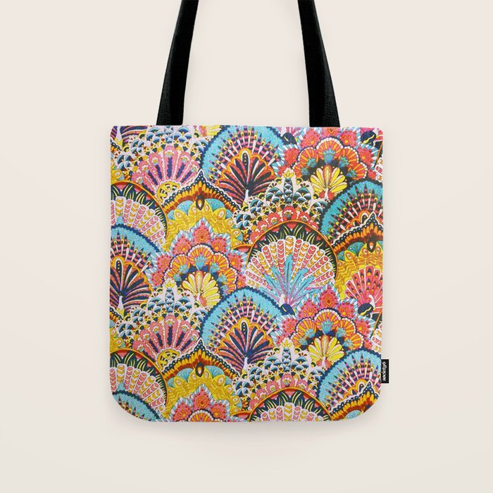 Vintage Japanese Colorful Peacock Pattern Tote Bag Gallery Image 1
