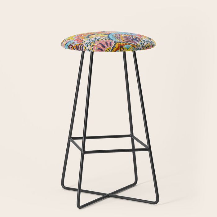Vintage Japanese Colorful Peacock Pattern Stool Gallery Image 1