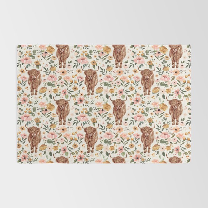 Cate & Rainn® Charlotte Floral Highland Cow Rug Gallery Image 2