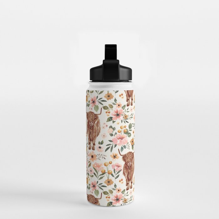 Cate & Rainn® Charlotte Floral Highland Cow Water Bottle Gallery Image 2