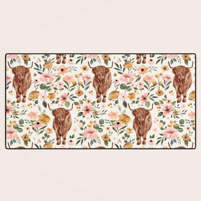 Cate & Rainn® Charlotte Floral Highland Cow Desk Mat Gallery Image 3