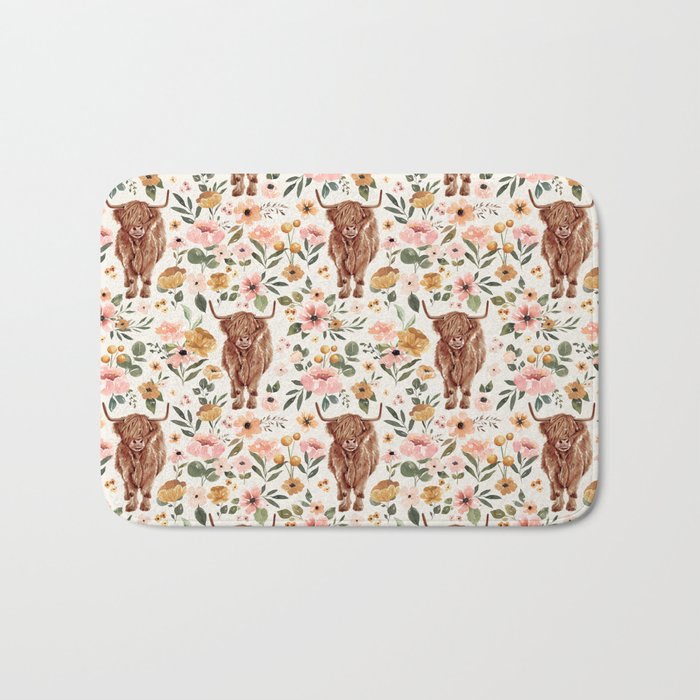 Cate & Rainn® Charlotte Floral Highland Cow Bath Mat Gallery Image 1
