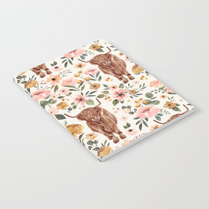 Cate & Rainn® Charlotte Floral Highland Cow Notebook Gallery Image 2