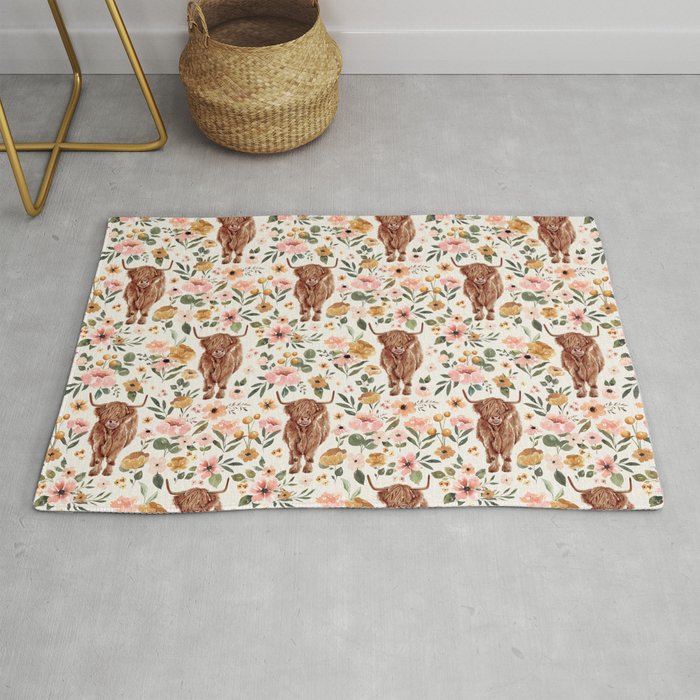 Cate & Rainn® Charlotte Floral Highland Cow Rug Gallery Image 1